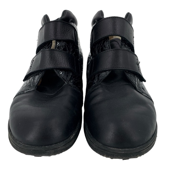 Finn Comfort Boots Womens 7 Black Snow Winter Leather Hook and Loop Snakeskin - Picture 4 of 9